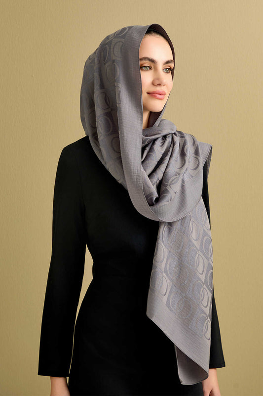 Dama Desen Antrasit Monogram Jakar Naia Pamuk Şal 70x200