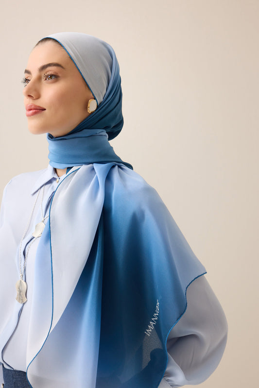 Degrade İndigo Krep İpek Şal 70x210