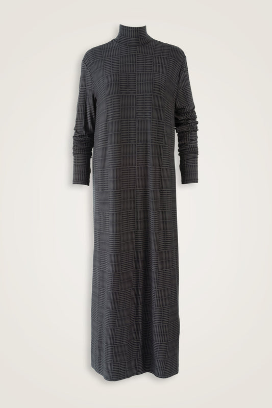 Duble I Antrasit Boğazlı Penye Elbise