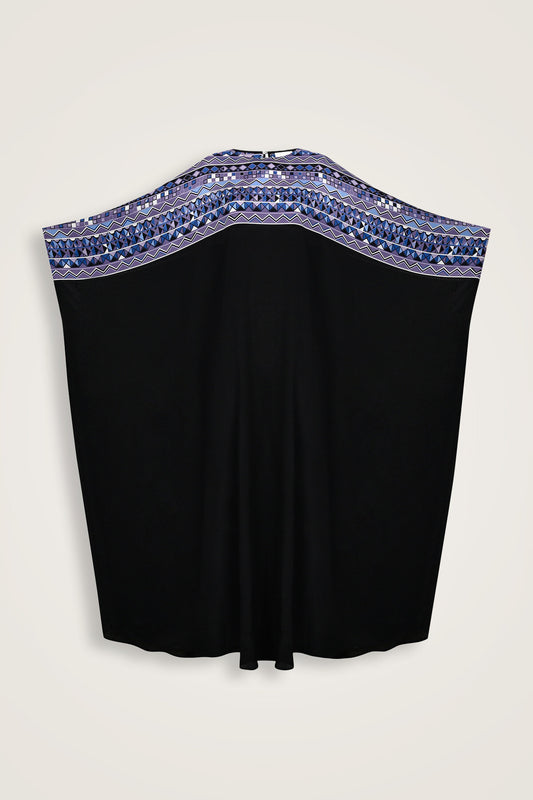 İmannoor x Rawdah Ahtapot Siyah-Saks Krep İpek Kaftan