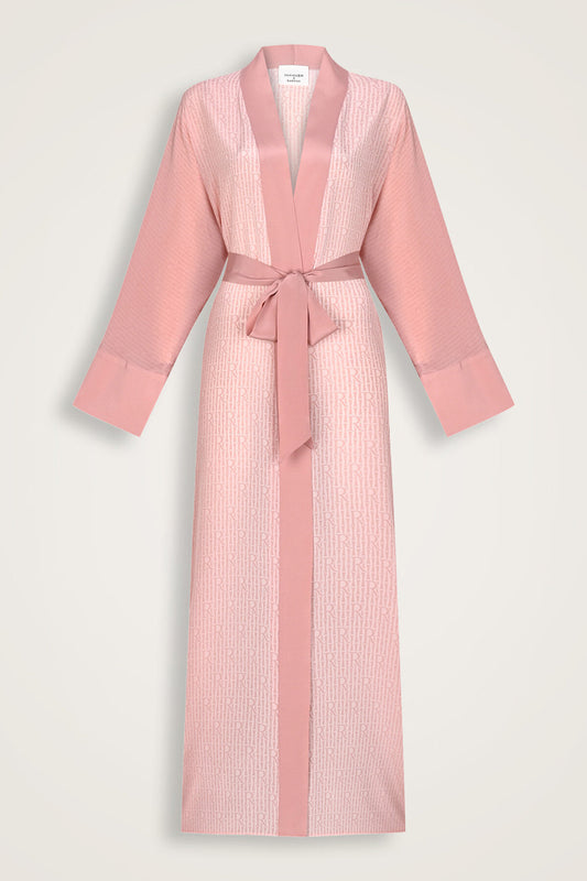 İmannoor x Rawdah Monogram Degrade Pembe İpek Kimono