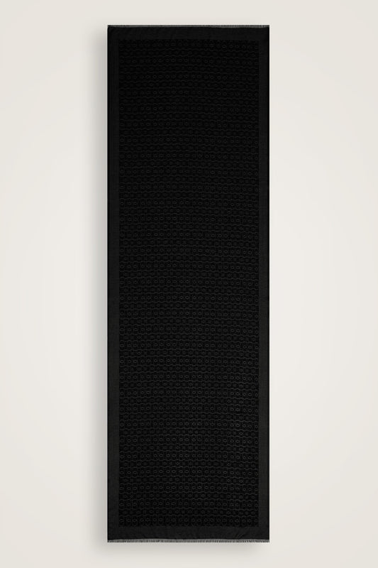 Zincir Monogram Siyah Pamuk İpek Şal 80x210