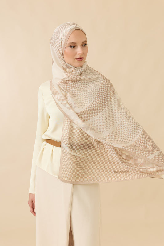 Hare Bej Pamuk Vual Şal 70x210