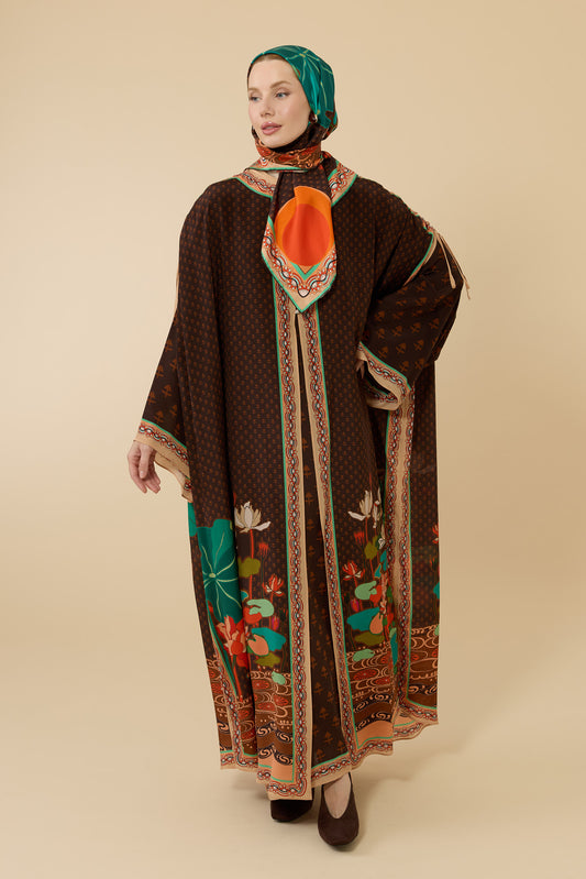 Nilüfer Kahverengi Krep İpek Abaya