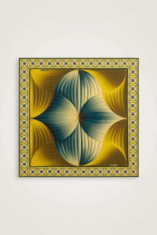Yelpaze Turkuaz-Sarı İpek Eşarp 90x90