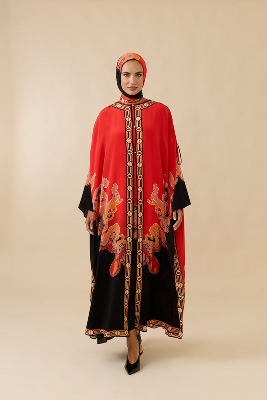 İki Deniz Mercan Krep İpek Abaya