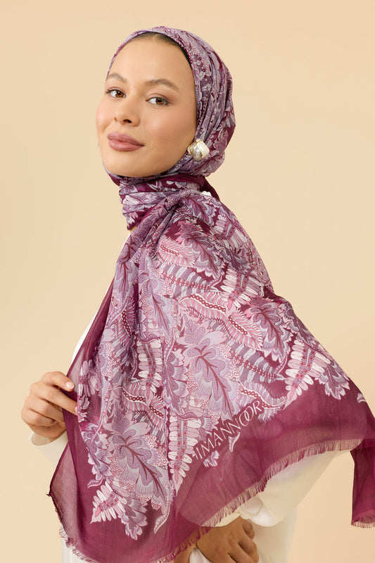 Hurma Dalı Bordo İpek Vual Şal 70x200