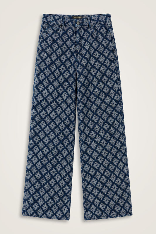 Lacivert Jakarlı Flared Denim Pantolon