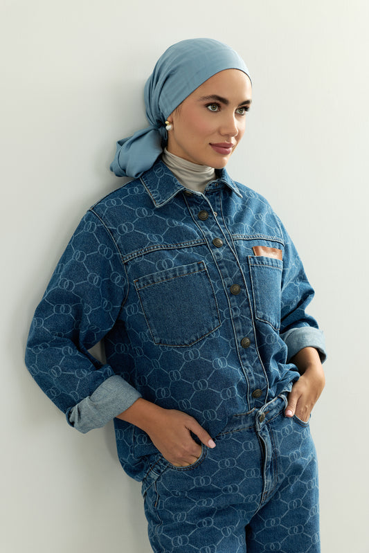 Monogram Açık Mavi Denim Gömlek