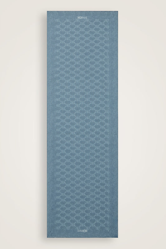 Petek Mavi Monogram Baskı Pamuk İpek Vual Şal 64x195