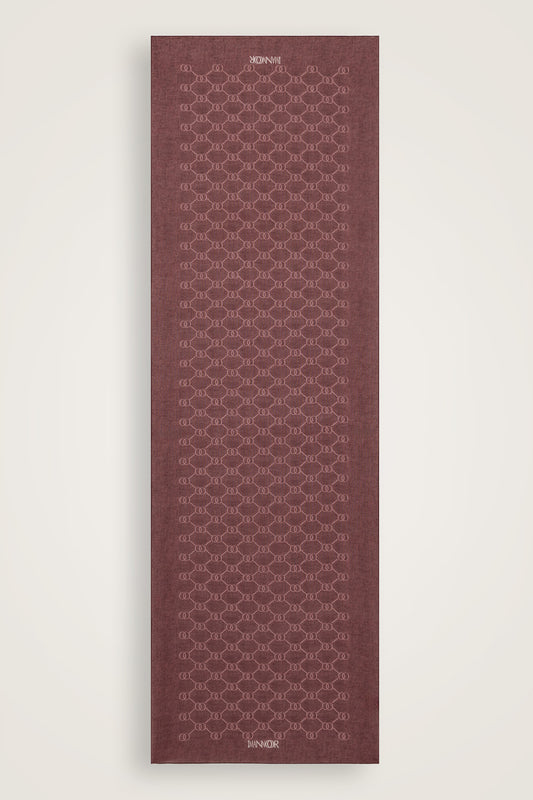 Petek Bordo Monogram Baskı Pamuk İpek Vual Şal 64x195