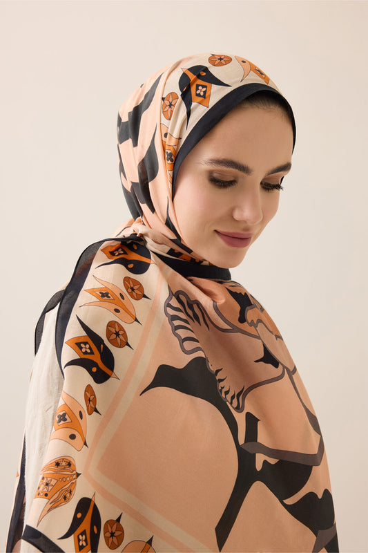 Kufi Gri-Somon Floş Pamuk Şal 70x210