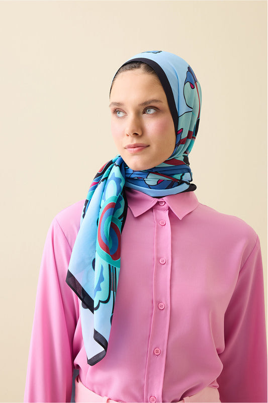 Nilüfer Mavi Floş Viskon Şal 70x210