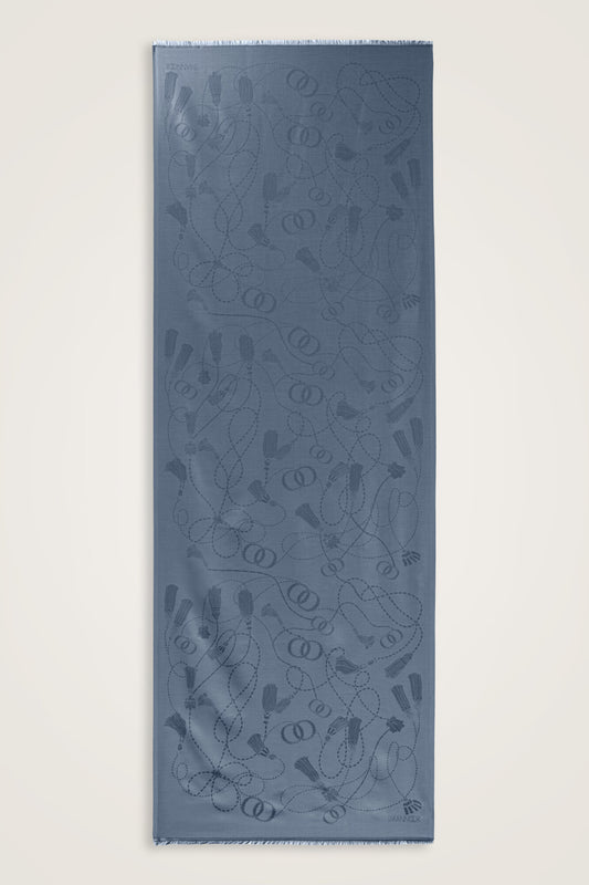 Püskül Noor Denim Jakar İpek Şal 70x200