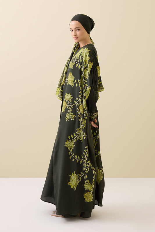 Şakayık Yeşil İpek Abaya