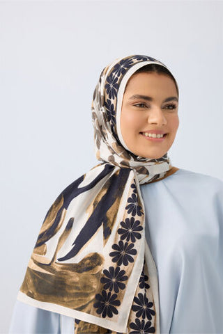 Çift Saksı Krem Pamuk Şal 70x210