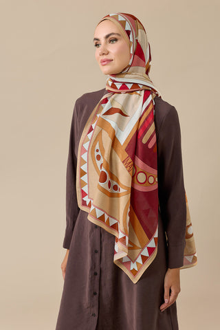 Afrika Bej-Bordo Pamuk İpek Vual Şal 70x210