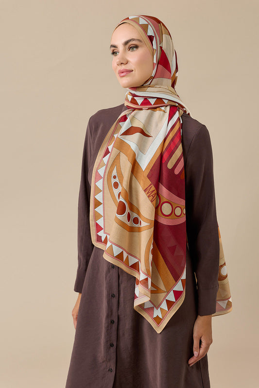 Afrika Bej-Bordo Pamuk İpek Vual Şal 70x210