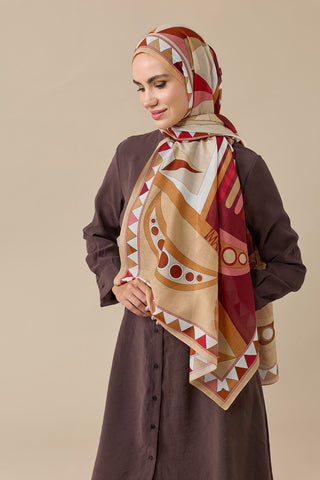 Afrika Bej-Bordo Pamuk İpek Vual Şal 70x210