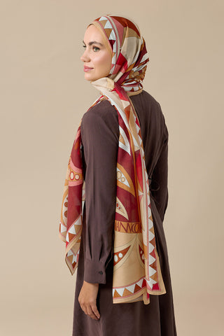 Afrika Bej-Bordo Pamuk İpek Vual Şal 70x210