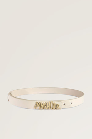 Cream Leather Belt with Gold Accessories