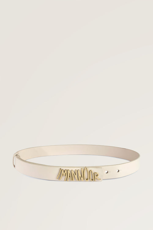 Cream Leather Belt with Gold Accessories