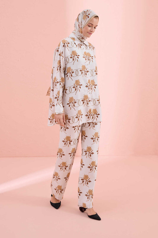 Aşk Bej İpek Pijama Pantolon