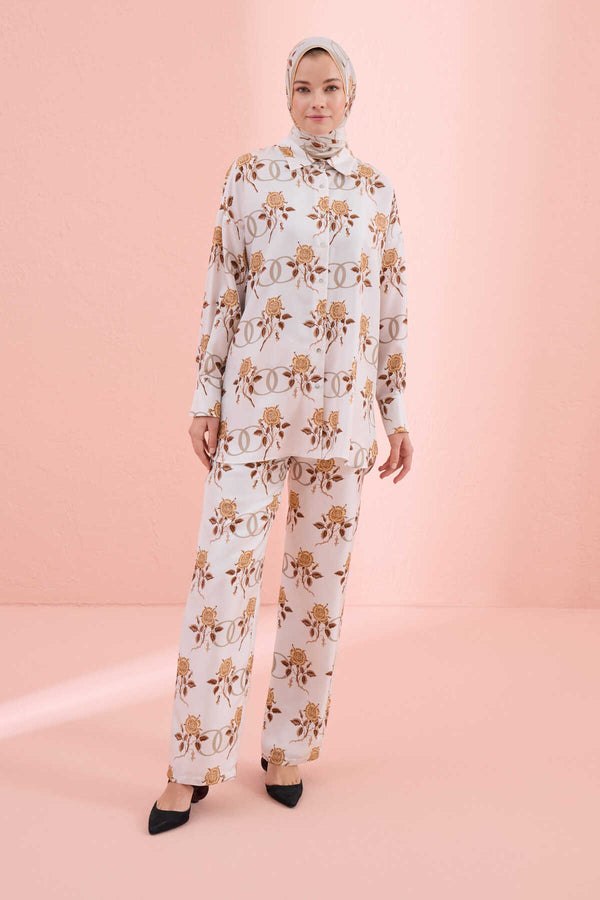 Love Beige Twill Silk Pajama Shirt