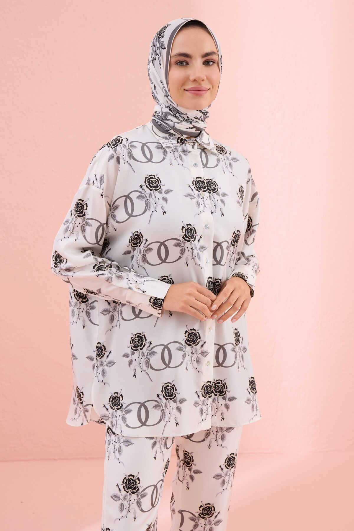 Aşk Beyaz Tivil İpek Pijama Gömlek