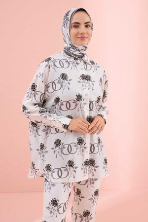 Aşk Beyaz Tivil İpek Pijama Gömlek