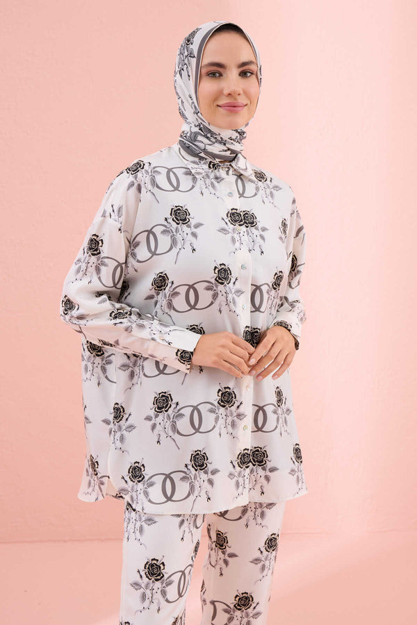 Aşk Beyaz Tivil İpek Pijama Gömlek
