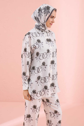 Aşk Beyaz Tivil İpek Pijama Gömlek