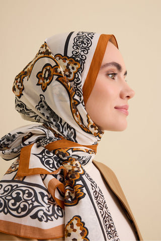 Aşk Sarmaşığı Sarı Pamuk İpek Şal 72x212