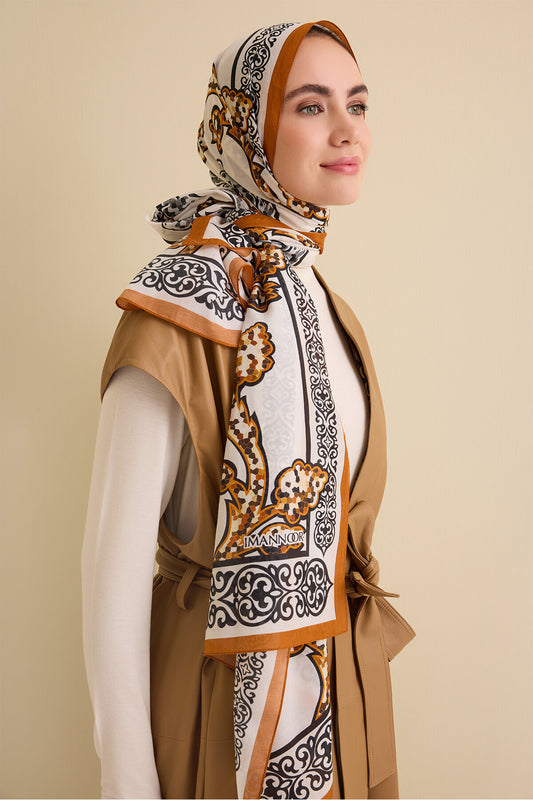 Aşk Sarmaşığı Sarı Pamuk İpek Şal 72x212