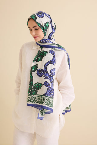 Aşk Sarmaşığı Yeşil Pamuk İpek Şal 72x212