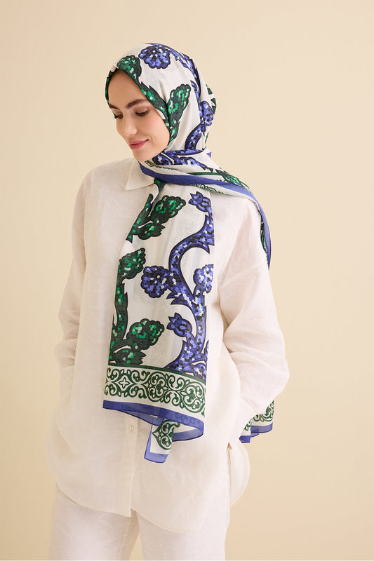 Aşk Sarmaşığı Yeşil Pamuk İpek Şal 72x212