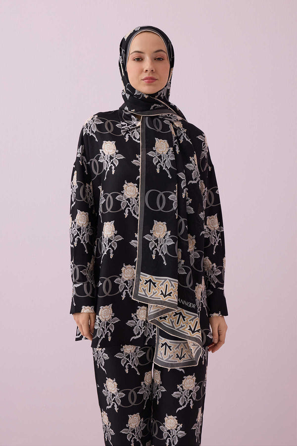 Aşk Black Cotton Silk Shawl