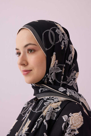Aşk Siyah Krep İpek Şal 80x210