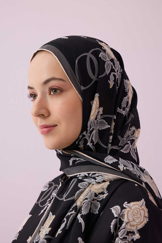 Aşk Siyah Krep İpek Şal 80x210
