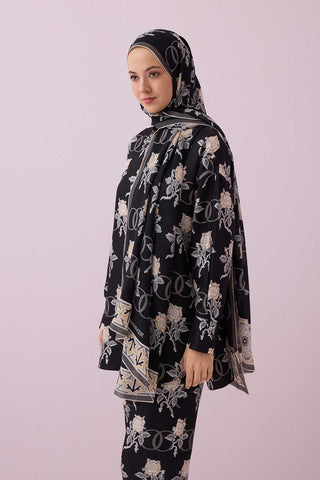 Aşk Siyah Krep İpek Şal 80x210