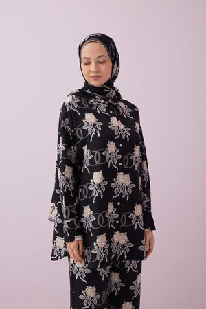 Aşk Siyah Tivil İpek Pijama Gömlek
