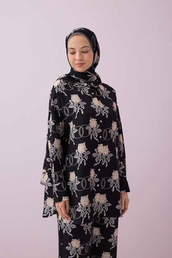 Love Black Twill Silk Pajama Shirt