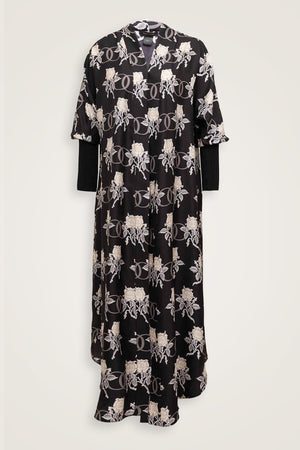 Love Knitted Sleeve Black Silk Twill Kimono