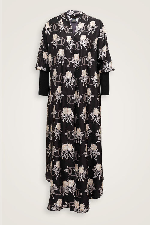 Love Knitted Sleeve Black Silk Twill Kimono