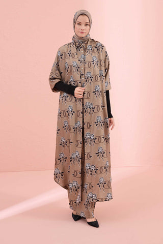 Aşk Triko Kollu Vizon Tivil İpek Kimono