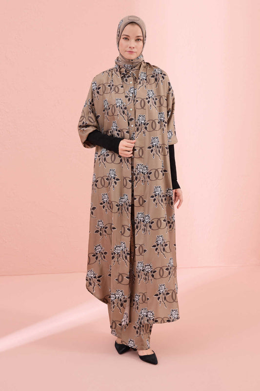 Aşk Triko Kollu Vizon Tivil İpek Kimono