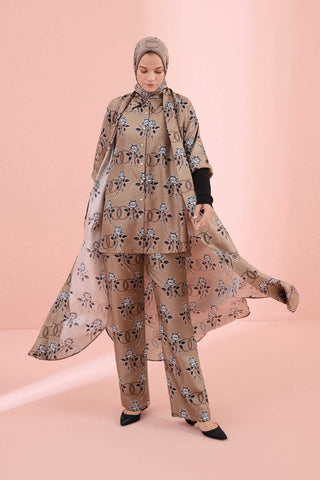 Aşk Triko Kollu Vizon Tivil İpek Kimono