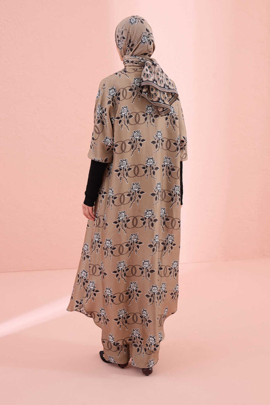 Aşk Triko Kollu Vizon Tivil İpek Kimono