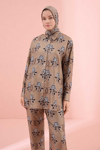 Aşk Vizon Tivil İpek Pijama Gömlek
