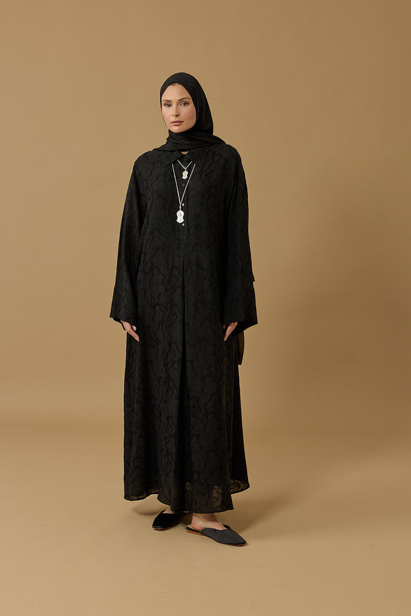 Journey to Love Black Lined Linen Shirt Dress